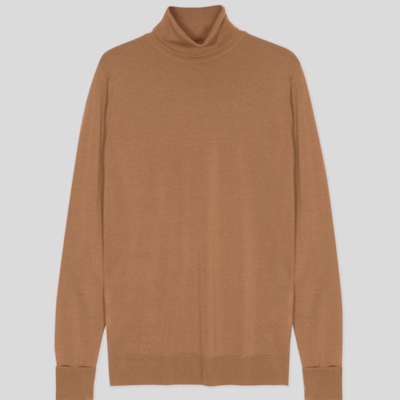 John Smedley extra-fine merino wool turtleneck sweater in camel, men's size L - Picture 1 of 6